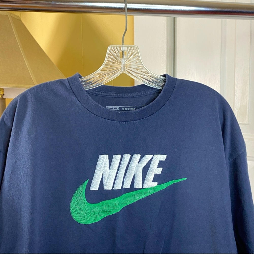 VINTAGE Nike T Shirt Men Size XL Blue Green Big Spellout Logo Check Swoosh 00s - Picture 2 of 5